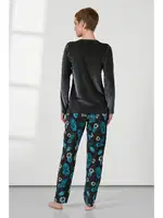 Gri Kadife Mavi Çiçek Desenli Kadın Pijama Takımı Doreanse 25K4034 detay görünüm