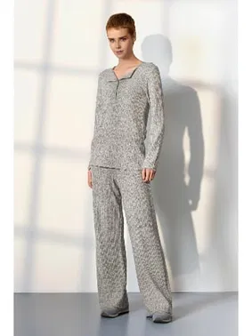 Doreanse Gri Melanj Kaşkorse Düğmeli Yaka Kadın Pijama Takımı Doreanse 25K4040