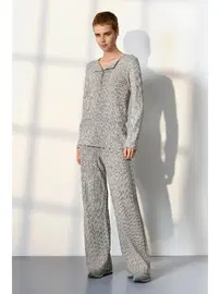 Doreanse Gri Melanj Kaşkorse Düğmeli Yaka Kadın Pijama Takımı Doreanse 25K4040