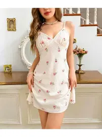 Lily Bianca Gül Desenli Beyaz Penye Gecelik Lily Bianca 13004