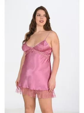 Ahu Lingerie Gül Kurusu Büyük Beden Saten Gecelik Ahu Primoda 2114