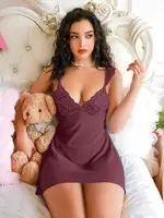 Gül Kurusu Dantel Askılı Erotik Gecelik Pink Night 3882 Gül Kurusu