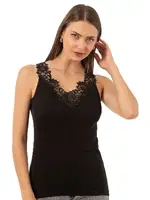 Güpürlü Pamuklu Ribana Dantelli Manolya Kadın Atlet Özkan 2001  Siyah