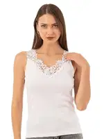 Güpürlü Pamuklu Ribana Dantelli Manolya Kadın Atlet Özkan 2001  Beyaz görsel 23