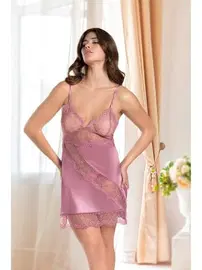 İzabel Güpürlü Pembe Saten Gecelik İzabel 11006