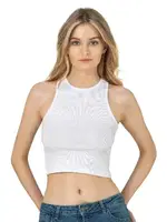 Halter Yaka Pamuklu Fitilli Vücuda Oturan Örme Crop Kadın Atlet Özkan 26814  Beyaz görsel 12