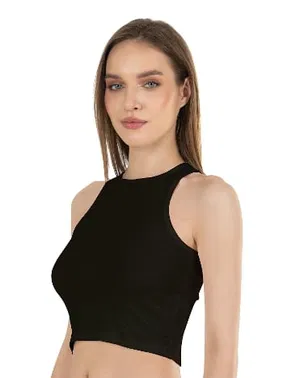 Özkan Halter Yaka Pamuklu Fitilli Vücuda Oturan Örme Crop Kadın Atlet Özkan 26814 