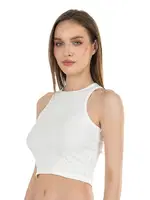 Halter Yaka Pamuklu Fitilli Vücuda Oturan Örme Crop Kadın Atlet Özkan 26814  Ekru görsel 10