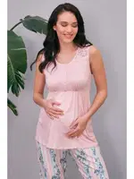 Hamile Sabahlık, T-Shirt ve Pantolon Takım Anıl 5651 Toz Pembe detay görünüm