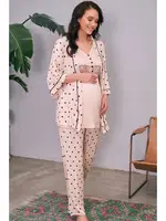 Hamile Sabahlık, T-Shirt ve Pantolon Takım Anıl 5655 SİYAH/PEMBE