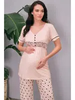Hamile Sabahlık, T-Shirt ve Pantolon Takım Anıl 5655 SİYAH/PEMBE detay görünüm