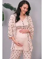 Hamile Sabahlık, T-Shirt ve Pantolon Takım Anıl 5655 SİYAH/PEMBE farklı açı