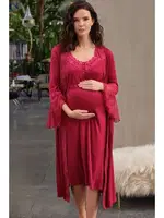 Hamile Sabahlık ve Gecelik Takım Anıl 5649 Vişne farklı açı