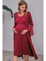 Hamile Sabahlık ve Gecelik Takım Anıl 5649 Vişne görsel 5