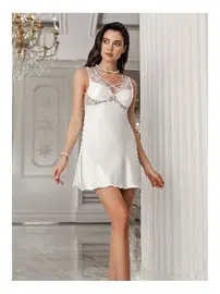 İmaj İkili Saten Ekru Gecelik Sabahlık Takım İmaj 106