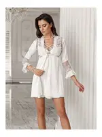 İkili Saten Ekru Gecelik Sabahlık Takım İmaj 106 Ekru farklı açı