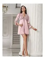 İkili Saten Pudra Gecelik Sabahlık Takım İmaj 106 Pudra