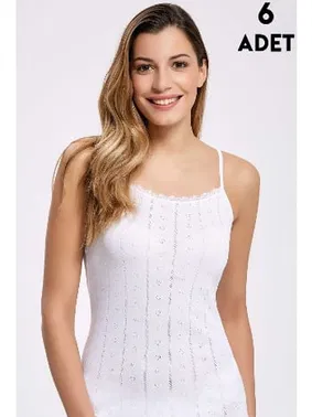 İlke İp Askılı Beyaz Jakarlı Dantelli Kadın Atlet 6'lı İlke 223