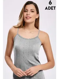 İlke Gri Jakarlı Dantelli İp Askılı Atlet 6'lı İlke 223