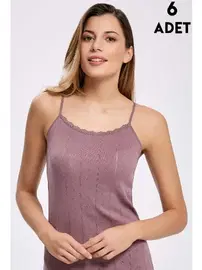 İlke 6'lı Jakarlı Dantelli İp Askılı Kadın Atlet İlke 223