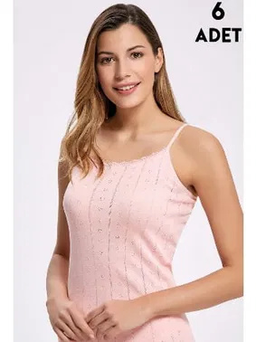 İlke Jakarlı Dantelli İp Askılı Pudra Kadın Atlet 6'lı İlke 223