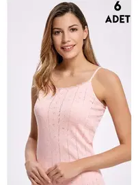 İlke Jakarlı Dantelli İp Askılı Pudra Kadın Atlet 6'lı İlke 223