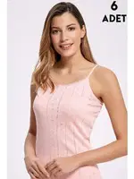 Jakarlı Dantelli İp Askılı Pudra Kadın Atlet 6'lı İlke 223 Pudra