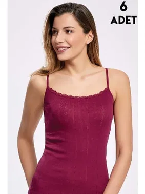 İlke 6Lı Jakarlı Dantelli İp Askılı Kadın Atlet İlke 223