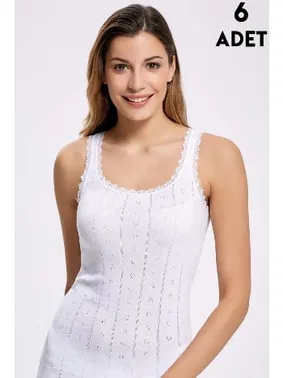 İlke Beyaz Jakarlı Dantelli Geniş Askılı Kadın Atlet 6'lı İlke 224