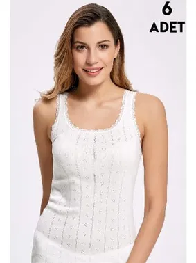 İlke Ekru Jakarlı Dantelli Geniş Askılı Atlet 6'lı İlke 224