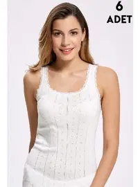 İlke Ekru Jakarlı Dantelli Geniş Askılı Atlet 6'lı İlke 224