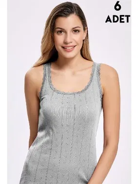 İlke Jakarlı Dantelli Geniş Askılı Gri Kadın Atlet 6'lı İlke 224
