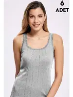Jakarlı Dantelli Geniş Askılı Gri Kadın Atlet 6'lı İlke 224 Gri