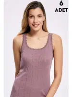 Geniş Askılı Jakarlı Dantelli Kadın Atlet 6'lı İlke 224 Mürdüm