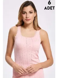 İlke Pudra Jakarlı Dantelli Geniş Askılı Kadın Atlet 6'lı İlke 224