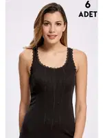 6'lı Jakarlı Dantelli Kalın Askılı Kadın Atlet İlke 224 Siyah