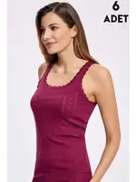 Dantelli Jakarlı Kalın Askılı Kadın Atlet 6'lı İlke 224 Vişne