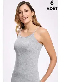 İlke Dantelli Kadın İp Askılı Gri Atlet 6'lı İlke 246