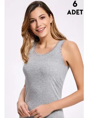 İlke 6'lı Dantelli Bayan Geniş Askılı Atlet İlke 247