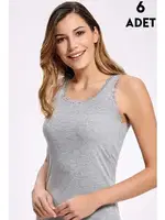 6'lı Dantelli Bayan Geniş Askılı Atlet İlke 247 Gri