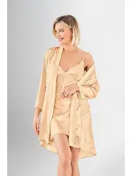 Ahu Lingerie İnce Askılı 2Li Kısa Gecelik Sabahlık Takımı Ahu Loriva 1914