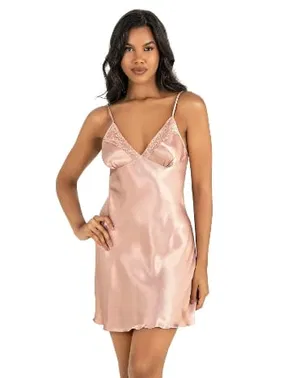 Ahu Lingerie İnce Askılı Dantelli Pudra Kısa Saten Gecelik Ahu Primoda 8201