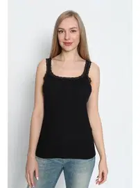 Arma Yıldız İnce Askılı Dantelli Siyah Atlet Arma Yıldız 3362