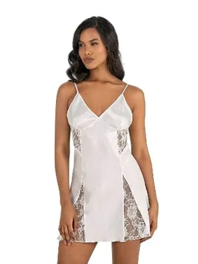 Ahu Lingerie İnce Askılı Ekru Kısa Saten Gecelik Ahu Primoda 8204