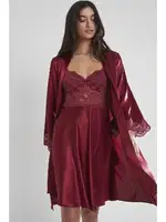 İnce Askılı Kaplı Saten Dantelli Gecelik Sabahlık Takımı Pierre Cardin 4265  Bordo görsel 27