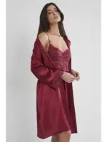 İnce Askılı Kaplı Saten Dantelli Gecelik Sabahlık Takımı Pierre Cardin 4265  Bordo görsel 29