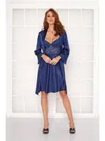 İnce Askılı Kaplı Saten Dantelli Gecelik Sabahlık Takımı Pierre Cardin 4265  Lacivert görsel 25