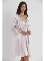 İnce Askılı Kaplı Saten Dantelli Gecelik Sabahlık Takımı Pierre Cardin 4265  Pudra görsel 5