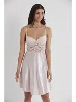 İnce Askılı Kaplı Saten Dantelli Gecelik Sabahlık Takımı Pierre Cardin 4265  Pudra detay görünüm