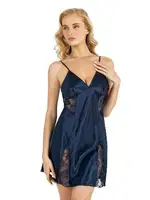 İnce Askılı Lacivert Kısa Saten Gecelik Ahu Primoda 8204